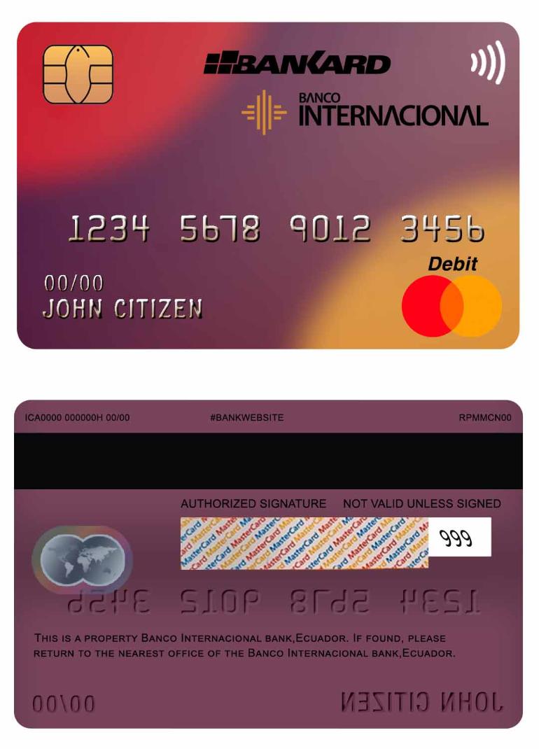 Ecuador Banco Internacional bank mastercard screen